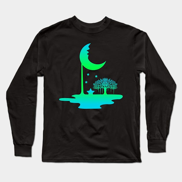 Melting Moon at Night Long Sleeve T-Shirt by RJ-Creative Art